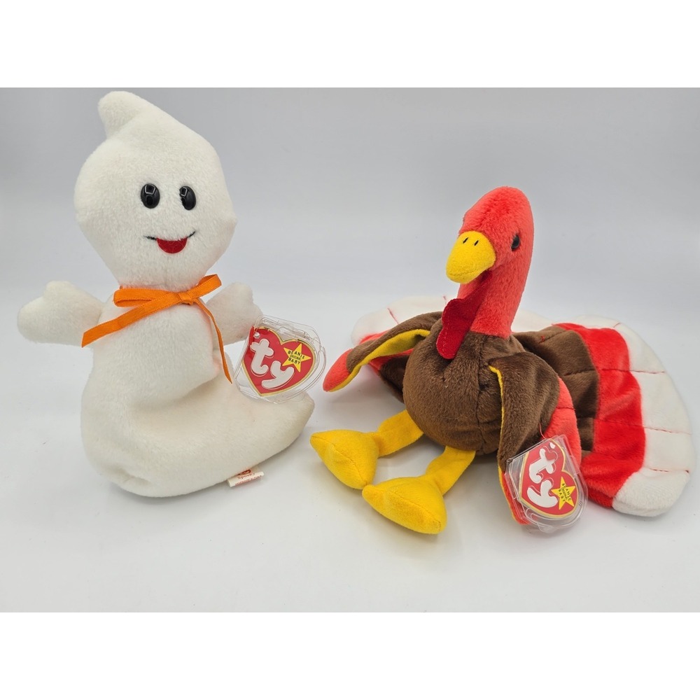 2 Lot NWT TY Beanie Babies 1995 Spooky, 1996/7 Gobbles